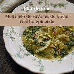 Méli-mélo de ravioles de boeuf ricotta épinards, crèmes d'échalotes à l'estragon