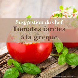 Tomates farcies à la grecque, aubergine fêta boulgour