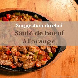 Sauté de bæuf à l'orange tombée de carottes gingembre riz pilaf