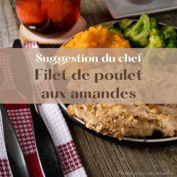 Filet de poulet aux amandes, haricots coco et orge perlé
