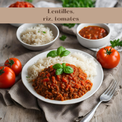 Lentilles sauce tomate, riz et tomate